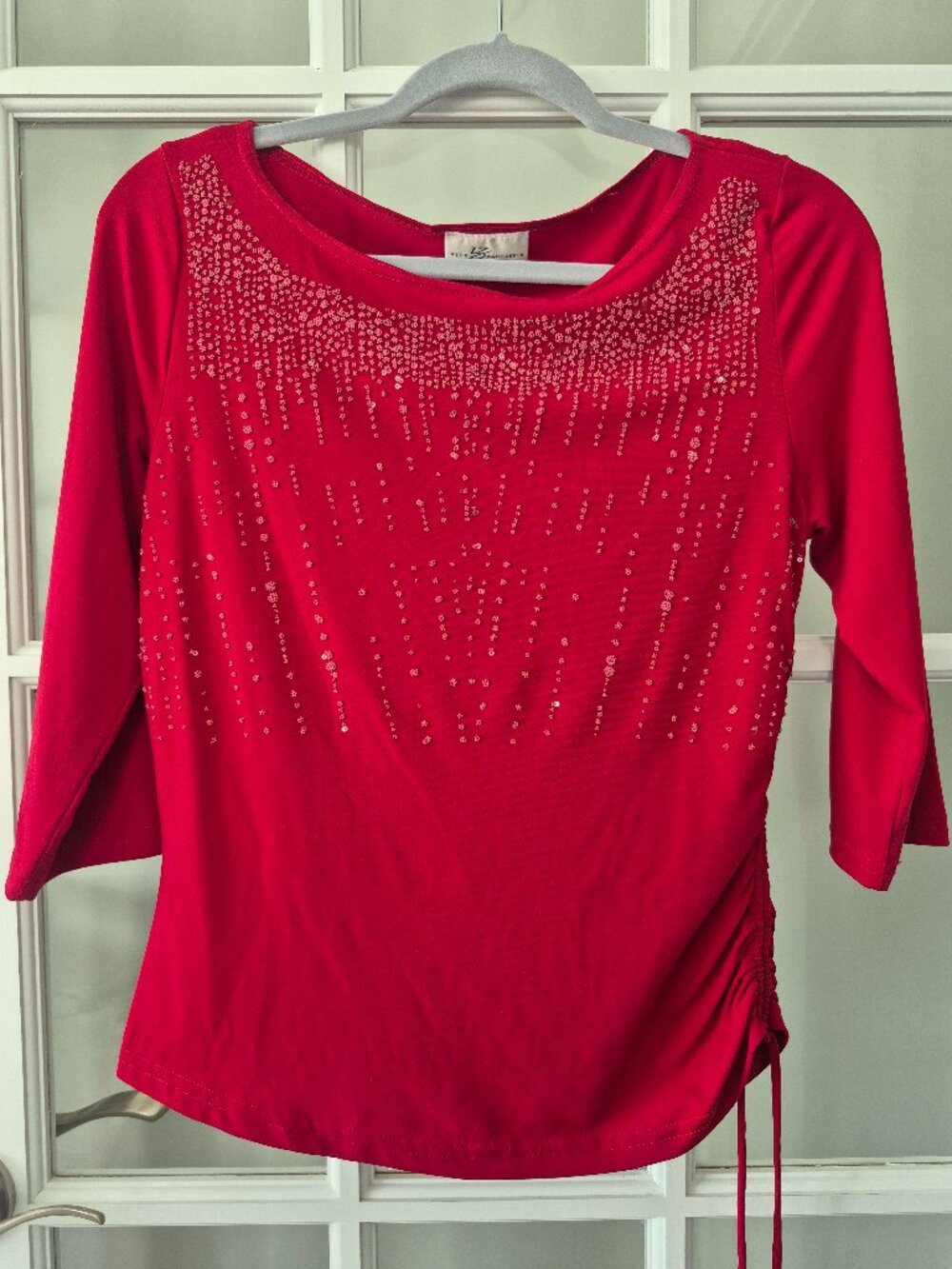 Vintage Byer California Red Embellished Top - Made in the USA with Ruched Side